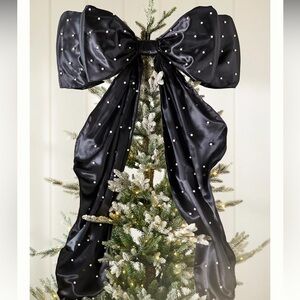 New Anthropologie Pearled Satin Bow Tree Topper Black Christmas